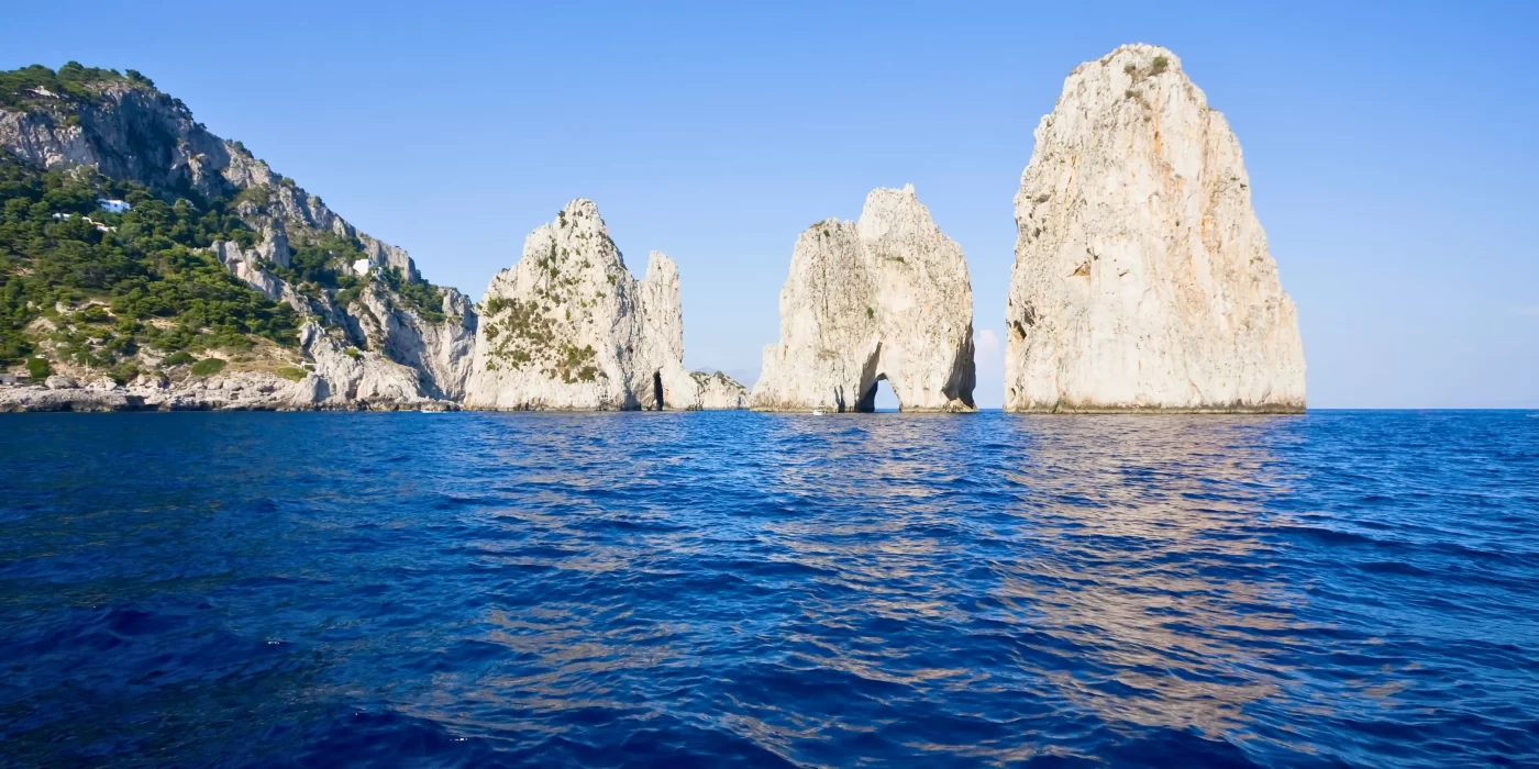 Scenic view of the Faraglioni rock formations in Capri, Italy