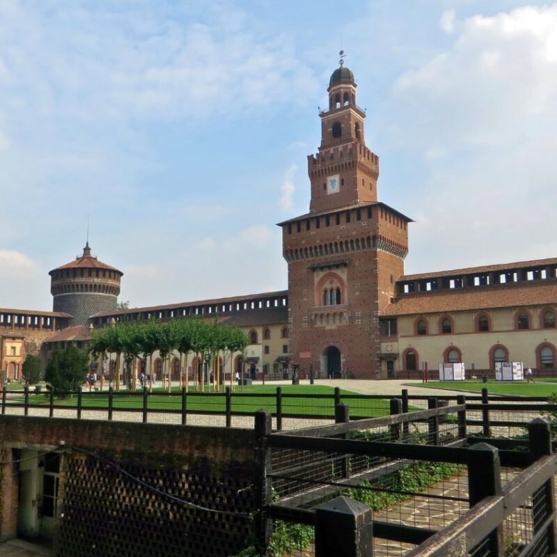 Sforza Castle seen from the garden during Milan Walking Tour