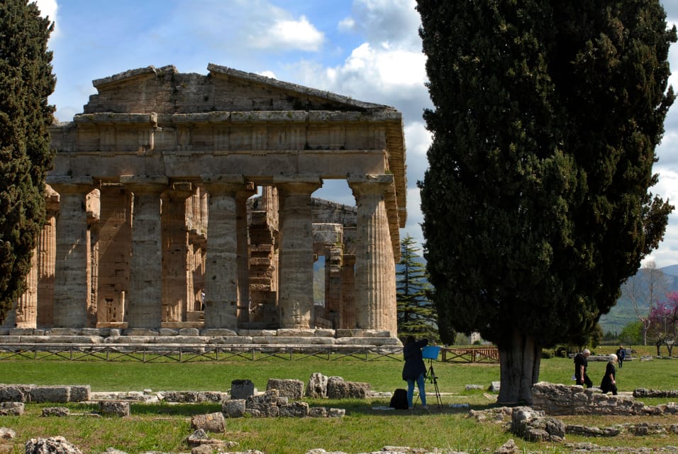 Temple of Neptune Paestum Doric columns close-up view