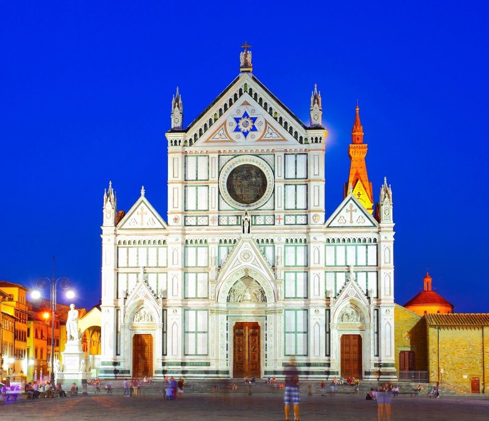 Basilica Santa Maria Novella illuminated at night in Florence