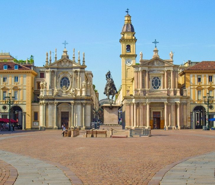 Twin baroque churches at Piazza San Carlo on Turin Walking Tour