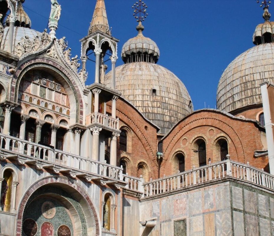 View from inside Doge’s Palace Venice looking toward the domes of St. Mark’s Basilica
