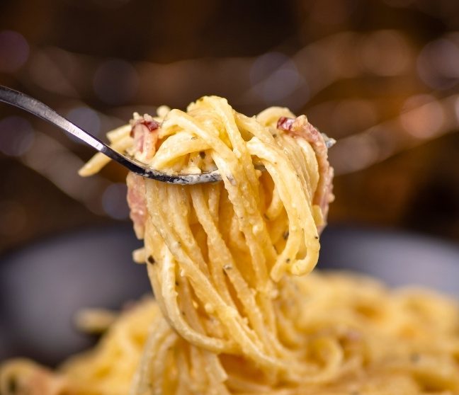 Carbonara pasta served during Rome Street Food Tour in Trastevere