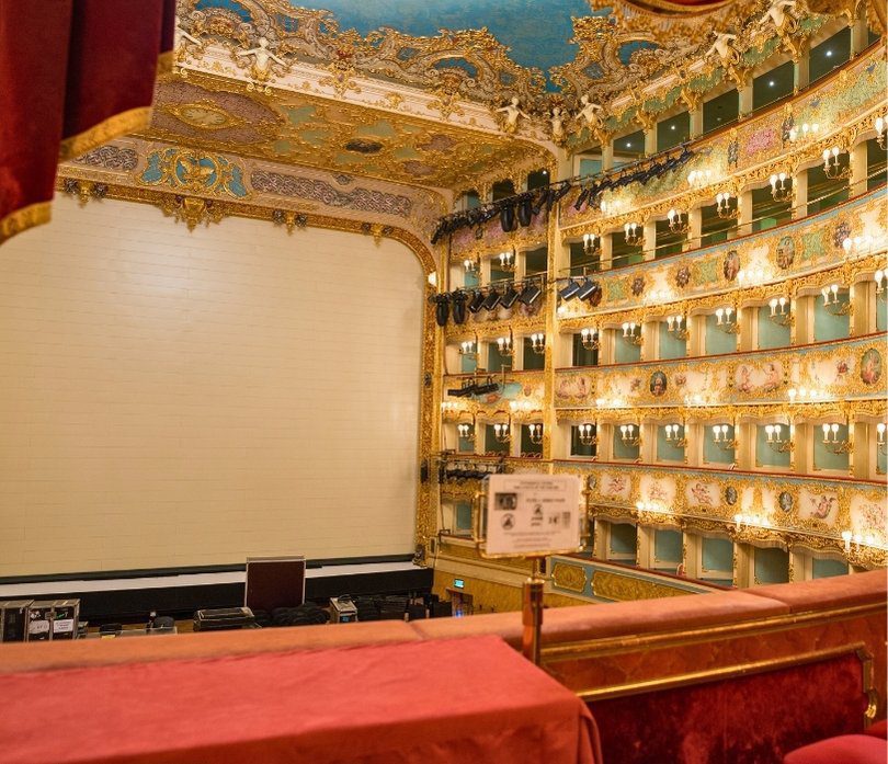 Balcony and seating area inside La Fenice Theatre, Venice