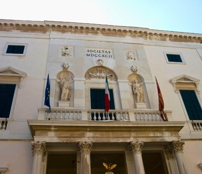 Neoclassical facade of La Fenice Theatre in Venice