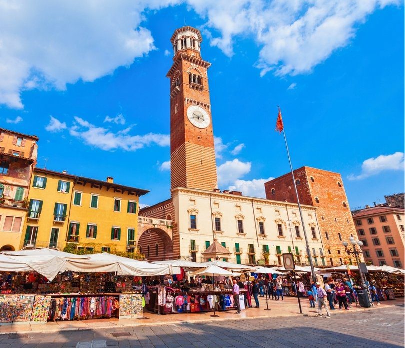Verona skyline with Adige River and Torre dei Lamberti